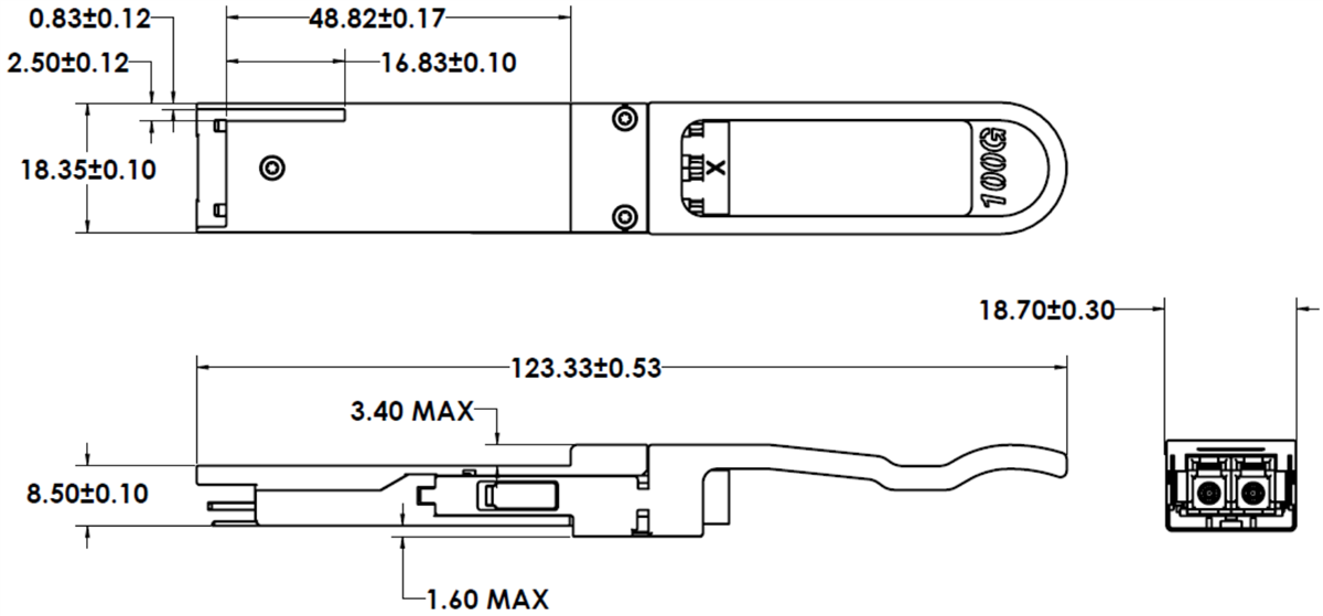 Mechanical Drawing - Coherent FTLC1154SDPL QSFP28 Transceiver Module