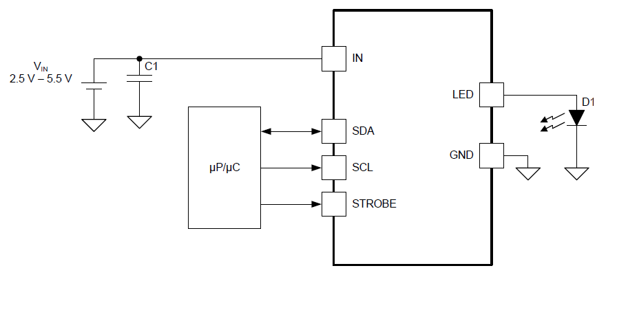 Schematic - Texas Instruments LM36011 Inductorless LED Flash Drivers
