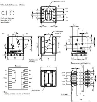 Mechanical Drawing - Vishay Semiconductors TCUT1630X01 & TCUT1800X01 Optical Sensors