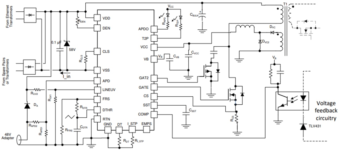 Application Circuit Diagram - Texas Instruments TPS23734 IEEE 802.3bt PoE PD IC