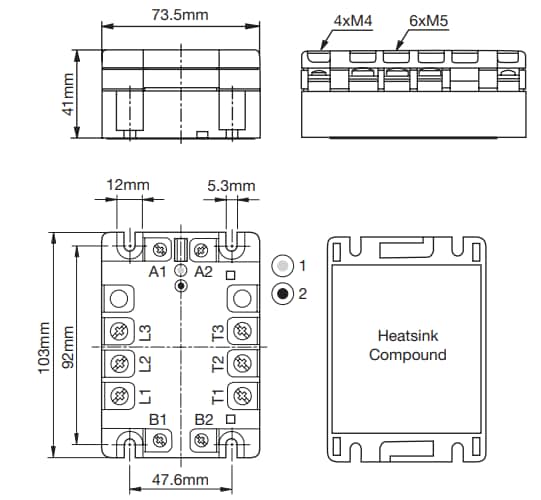 Mechanical Drawing - Carlo Gavazzi RZ3A Industrial 3-Phase Solid State Relays (SSRs)