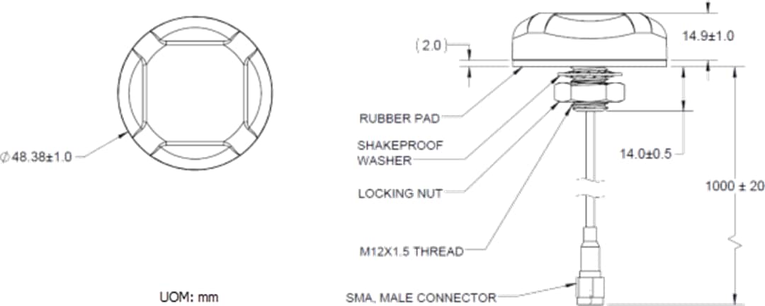 Mechanical Drawing - TE Connectivity GNS1559MPF Mini GNSS