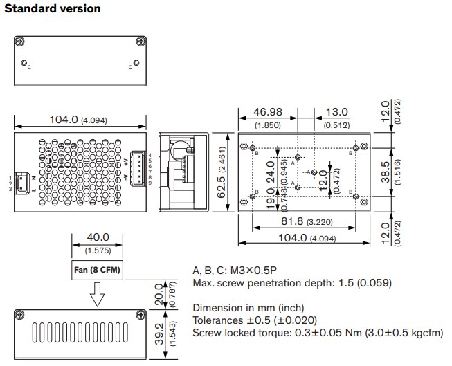 Mechanical Drawing - TRACO Power TCI 240 Series AC-DC Industrial Power Supplies Mechanical Drawing - TRACO Power TCI 240 Series AC-DC Industrial Power Supplies